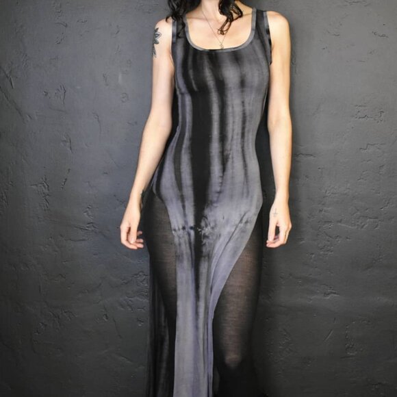 Rivetted Official Monsoon Tie Dye Grey Classic Slit Dress Medium - Picture 1 of 8